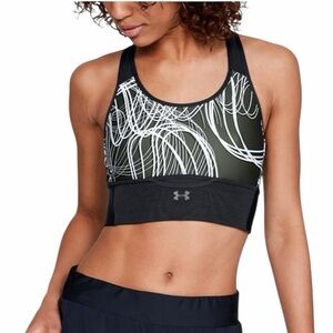 Under Armour UA Crossback Clutch Print Sports Bra Black White Gray Size S #2018